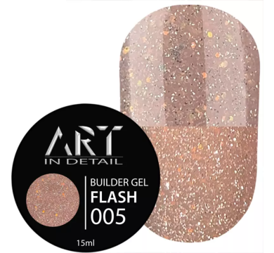 Гель для нарощування ART Builder Gel Flash №004, світловідбиваючий пудрово-рожевий, 15 мл