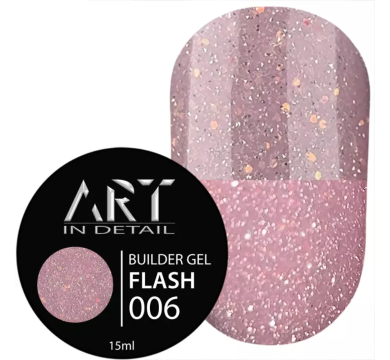 Гель для нарощування ART Builder Gel Flash №006, світловідбиваючий лілово-рожевий, 15 мл