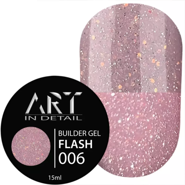 Гель для нарощування ART Builder Gel Flash №006, світловідбиваючий лілово-рожевий, 15 мл