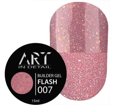 Гель для нарощування ART Builder Gel Flash №007, світловідбиваючий пилово-рожевий, 15 мл