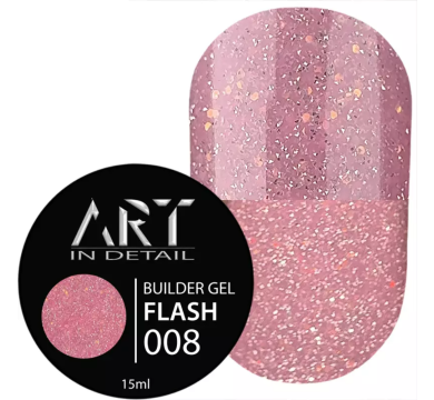 Гель для нарощування ART Builder Gel Flash №008, світловідбиваючий рожевий, 15 мл