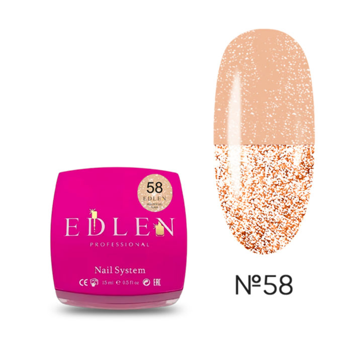 Гель для нарощування Edlen Builder Gel Flash №58, світловідбиваючий кремовий нюд, 15 мл