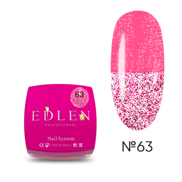 Гель для наращивания Edlen Builder Gel Flash №63, светоотражающий малиновый, 15 мл