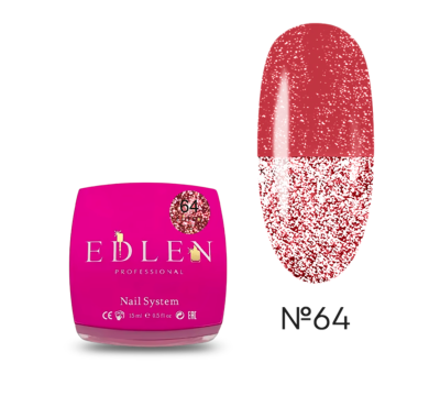 Гель для наращивания Edlen Builder Gel Flash №64, светоотражающий ярко-красный, 15 мл