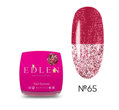Гель для наращивания Edlen Builder Gel Flash №65, светоотражающий бордовый, 15 мл