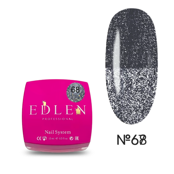 Гель для наращивания Edlen Builder Gel Flash №68, светоотражающий темно-серый, 15 мл