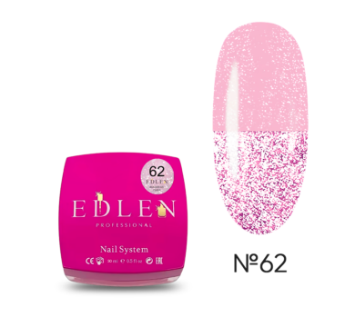 Гель для нарощування Edlen Builder Gel Flash №62, світловідбиваючий яскраво-рожевий, 30 мл