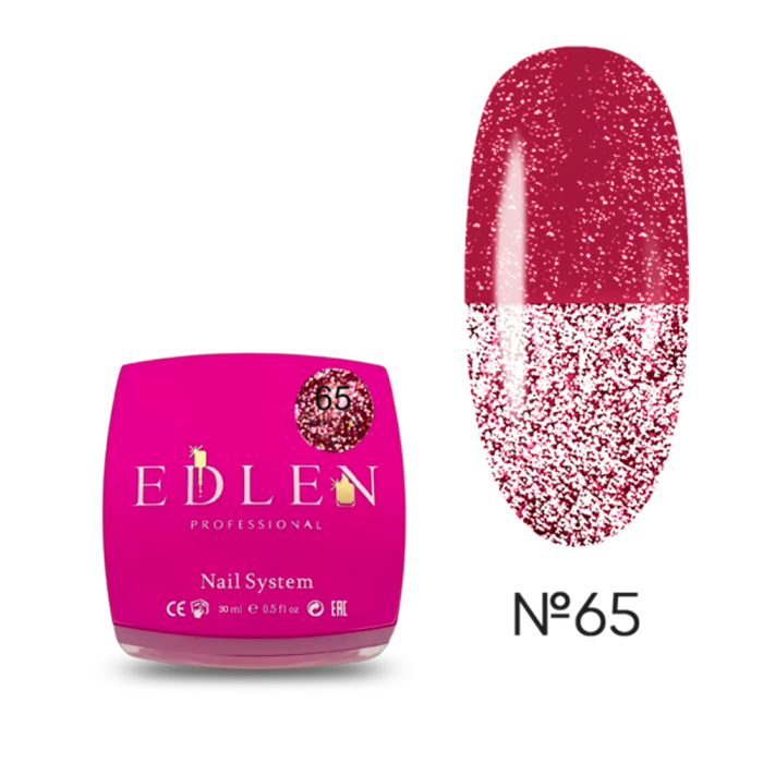 Гель для нарощування Edlen Builder Gel Flash №65, світловідбиваючий бордовий, 30 мл