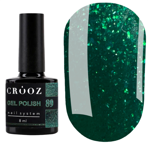 Гель лак Crooz Gel Polish №089, зелений із шиммером, 8 мл