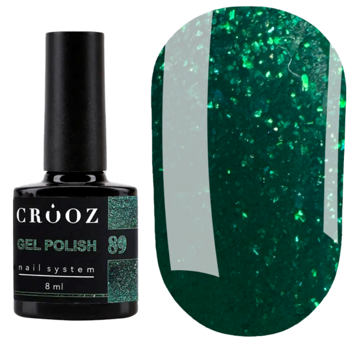 Гель лак Crooz Gel Polish №089, зелений із шиммером, 8 мл