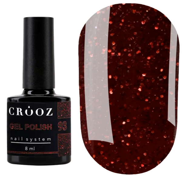 Гель лак Crooz Gel Polish №093, темно-красный с шиммером, 8 мл