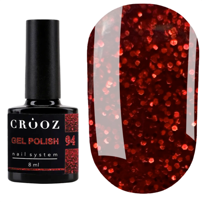Гель лак Crooz Gel Polish №094, червоний з великим шиммером, 8 мл