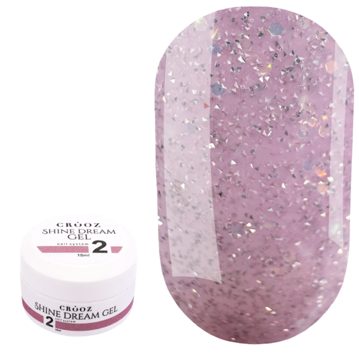 Гель для наращивания Crooz Shine Dream Gel №02, светоотражающий лилово-розовый, 15 мл