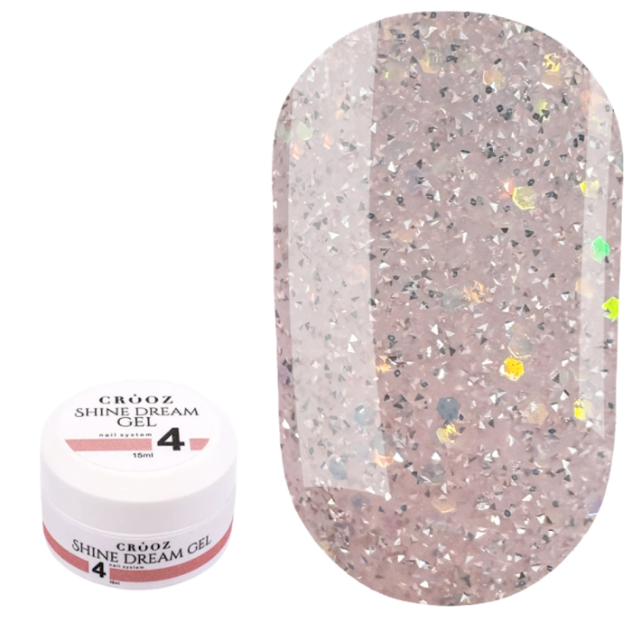 Гель для наращивания Crooz Shine Dream Gel №04, светоотражающий бежево-розовый, 15 мл