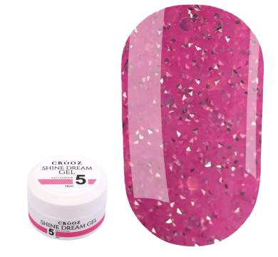 Гель для нарощування Crooz Shine Dream Gel №05, світловідбивний яскраво-рожевий, 15 мл