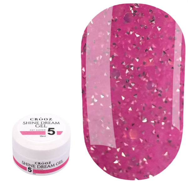 Гель для нарощування Crooz Shine Dream Gel №05, світловідбивний яскраво-рожевий, 15 мл