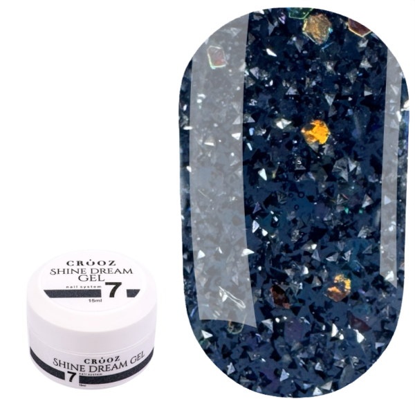 Гель для наращивания Crooz Shine Dream Gel №07, светоотражающий графитово-черный, 15 мл