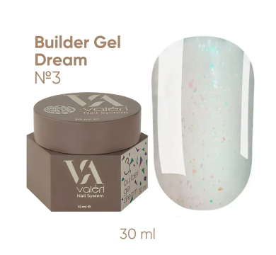 Гель для нарощування Valeri Builder Gel Dream New №03, напівпрозорий з бірюзовою поталлю, 30 мл