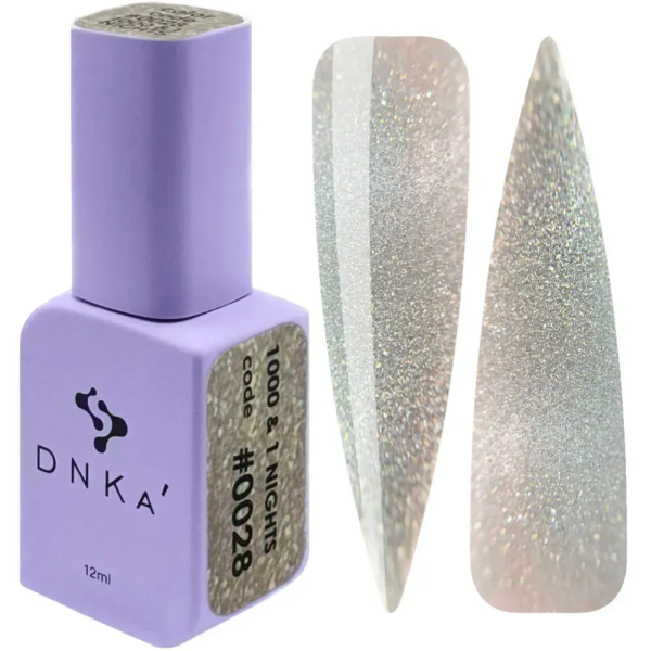 Гель-лак котяче око DNKa Gel Polish 1000&1 Nights #0028, світловідбівний, сріблястий, 12 мл