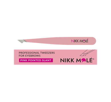 Пінцет для брів Nikk Mole New рожевий, скошений
