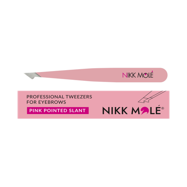 Пінцет для брів Nikk Mole New рожевий, скошений