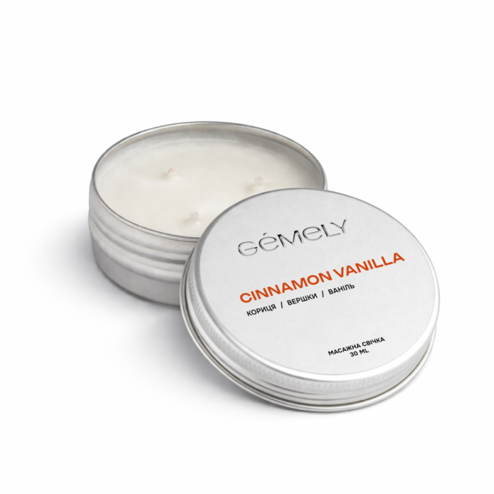 Массажная свечка GEMELY Massage Candle Cinnamon Vanilla, корица-ваниль, 30 мл