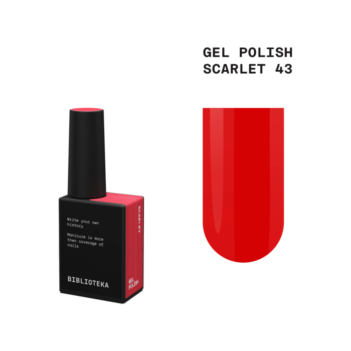 Гель-лак Biblioteka Gel Polish №43 Scarlet, теплый насыщенный красный, 10 мл
