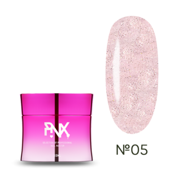 Гель, що моделює Pinx Builder Gel Princess №005, блідо-нюдовий з шиммером, 30 мл