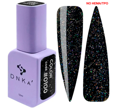Гель-лак DNKa Gel Polish Color New Formula #0100, чорний з різнокольоровими блискітками, 12 мл