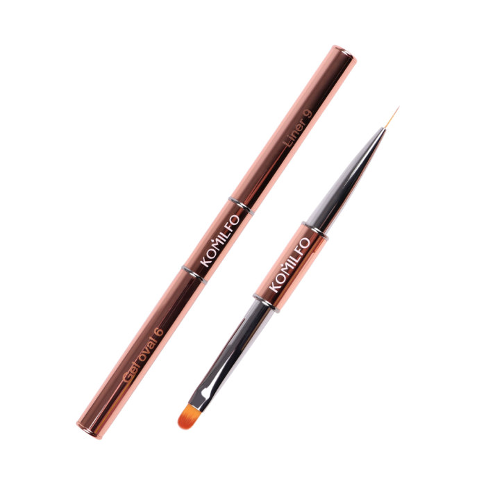 Пензлик двосторонній Komilfo Rose Gold Double Gel Oval - для гелю овальний (6 мм) /лайнер (9 мм)