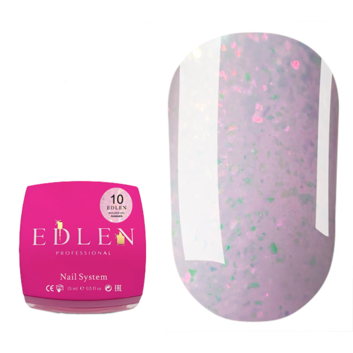 Гель для наращивания Edlen Builder Gel Shimmer №10, розовый с шиммером, 15 мл