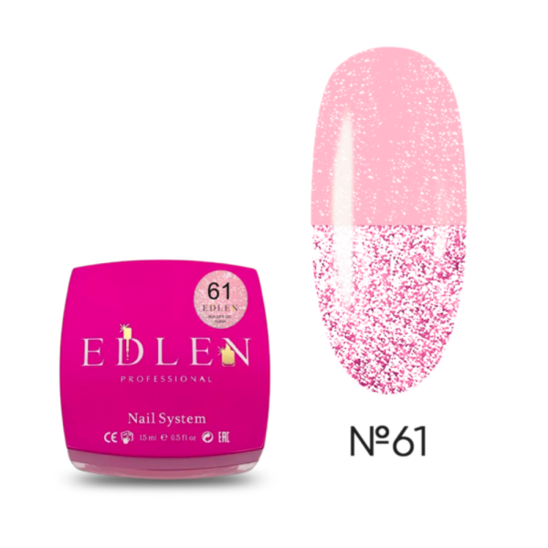 Гель для нарощування Edlen Builder Gel Flash №61, світловідбиваючий рожевий, 30 мл