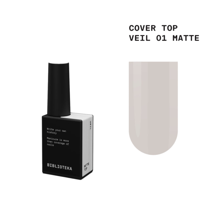 Топ камуфлюючий матовий Biblioteka Cover Matte Top №01 Veil, напівпрозорий молочний, 10 мл