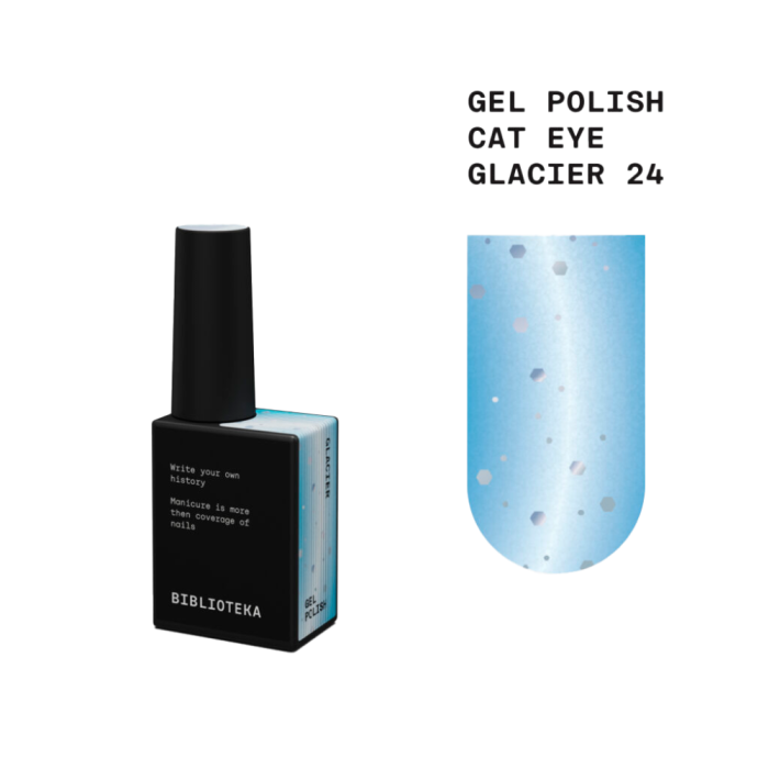 Гель-лак котяче око Biblioteka Cat Eye Gel Polish Drops №24 Glacier, блакитний, 10 мл