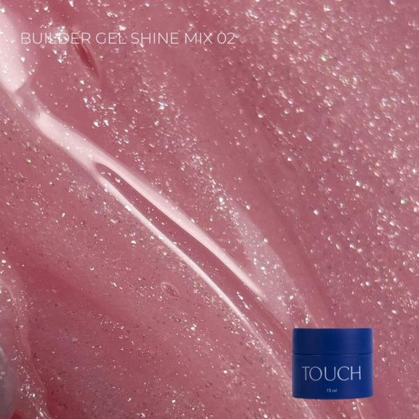 Гель для нарощування Touch Builder Gel Shine Mix №02, холодний рожевий з мікрошиммером, 15 мл