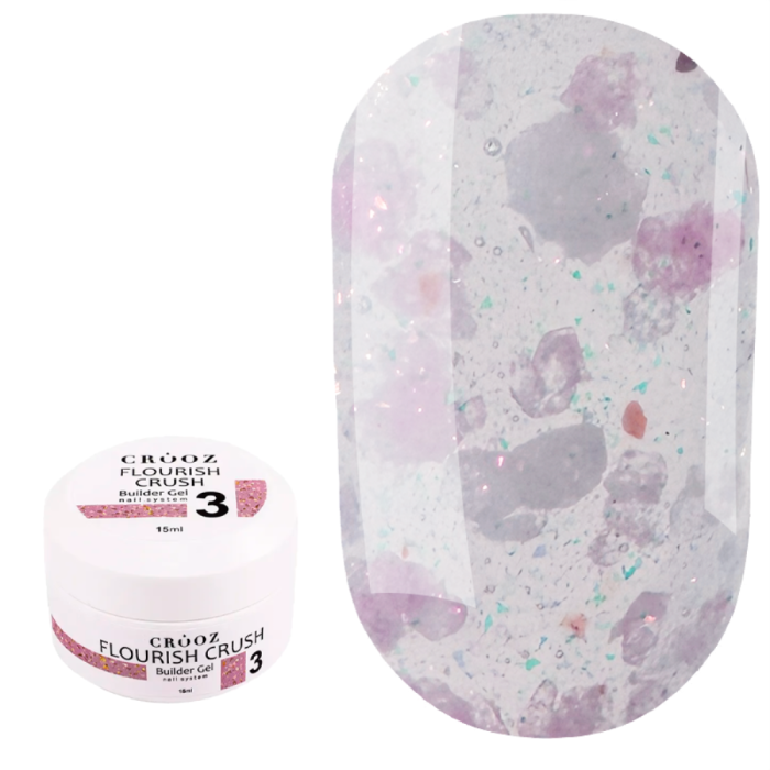 Гель для наращивания Crooz Flourish Crush Builder Gel №03, лиловый с белыми частичками, 15 мл