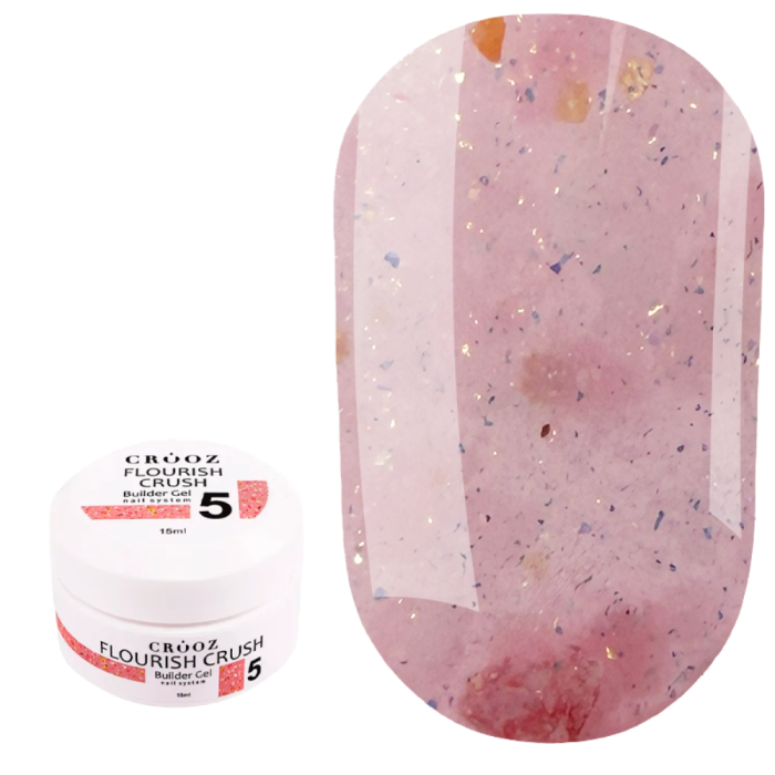 Гель для наращивания Crooz Flourish Crush Builder Gel №05, персиковый с розовыми частичками, 15 мл