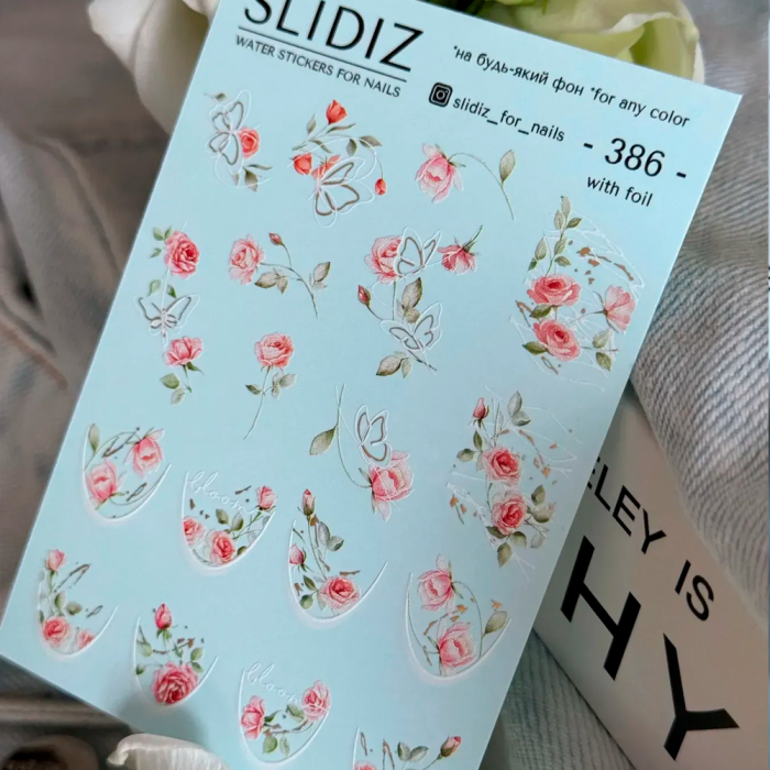 Фольгированный слайдер-дизайн SLIDIZ №386, для френча, цветы