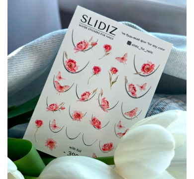 Фольгований слайдер-дизайн SLIDIZ №396, для френча, квіти