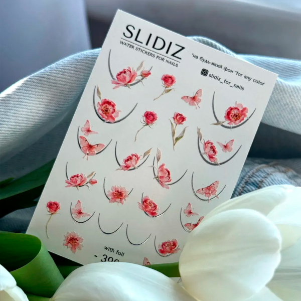 Фольгированный слайдер-дизайн SLIDIZ №396, для френча, цветы