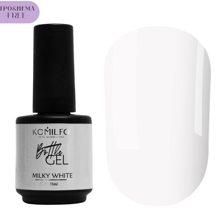 Гель рідкий Komilfo Bottle Gel Milky White, молочний напівпрозорий, 15мл (HEMA/TPO free)