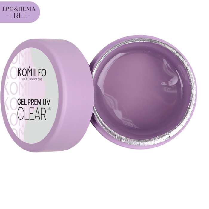 Гель для нарощування Komilfo Gel Premium Clear, прозорий, 30 г (HEMA/TPO free)