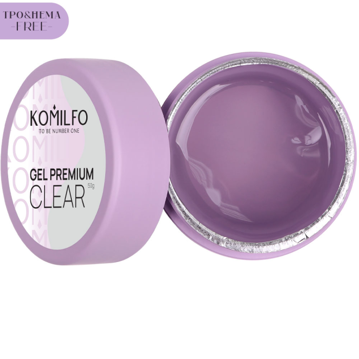 Гель для нарощування Komilfo Gel Premium Clear, прозорий, 50 г (HEMA/TPO free)
