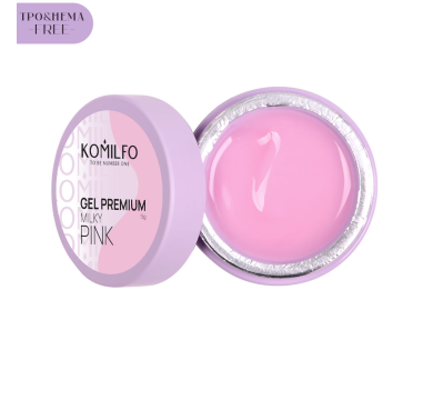 Гель для нарощування Komilfo Gel Premium Milky Pink, молочно-рожевий, 15 г (HEMA/TPO free)