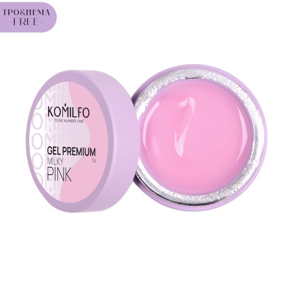 Гель для нарощування Komilfo Gel Premium Milky Pink, молочно-рожевий, 15 г (HEMA/TPO free)