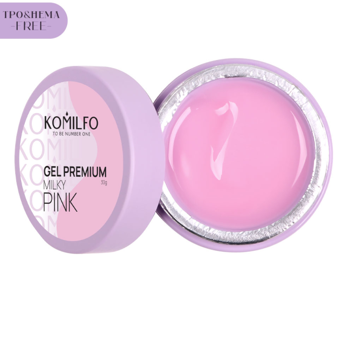 Гель для нарощування Komilfo Gel Premium Milky Pink, молочно-рожевий, 30 г (HEMA/TPO free)