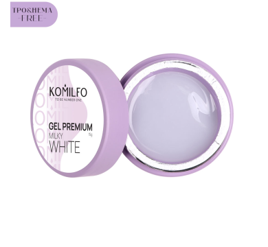 Гель для наращивания Komilfo Gel Premium Milky White, молочный полупрозрачный, 15 г (HEMA/TPO free)