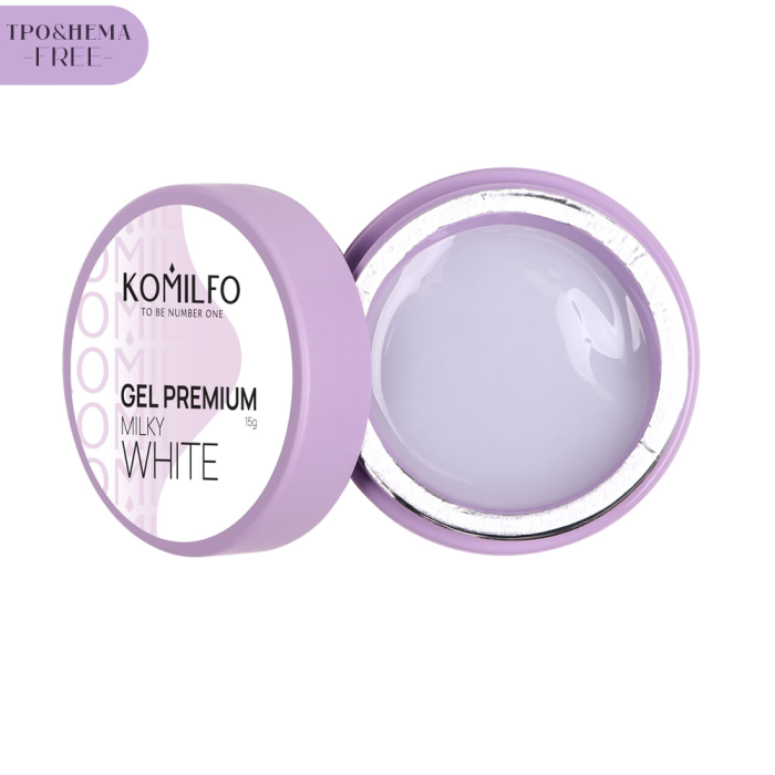 Гель для нарощування Komilfo Gel Premium Milky White, напівпрозорий молочний, 15 г (HEMA/TPO free)