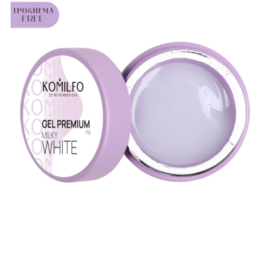 Гель для нарощування Komilfo Gel Premium Milky White, напівпрозорий молочний, 30 г (HEMA/TPO free)