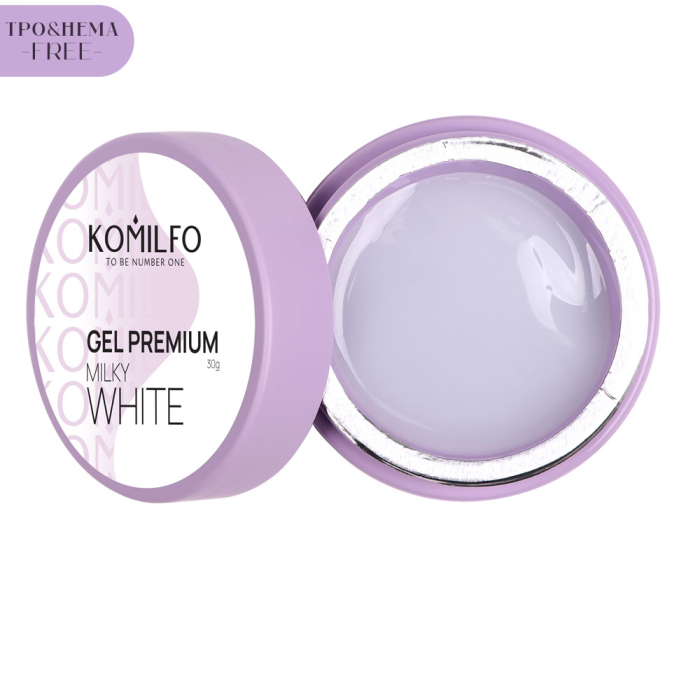 Гель для наращивания Komilfo Gel Premium Milky White, молочный полупрозрачный, 30 г (HEMA/TPO free)